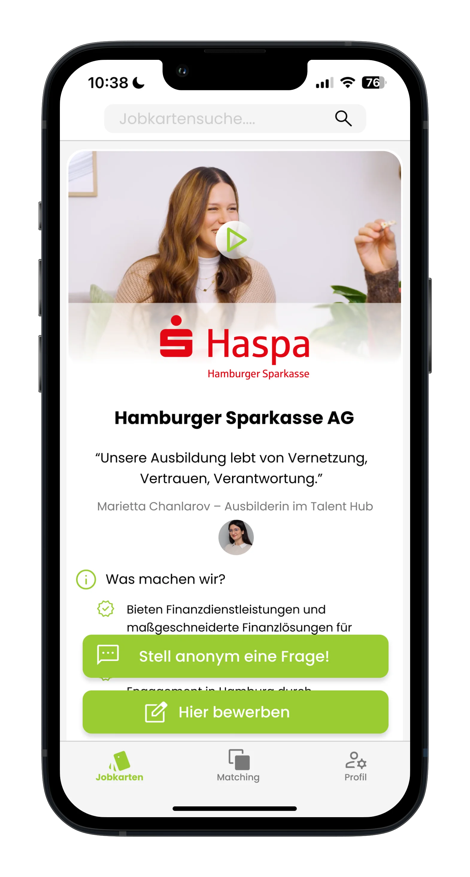 Beispiel-Unternehmenskarte der Hamburger Sparkasse in der StickTo-App